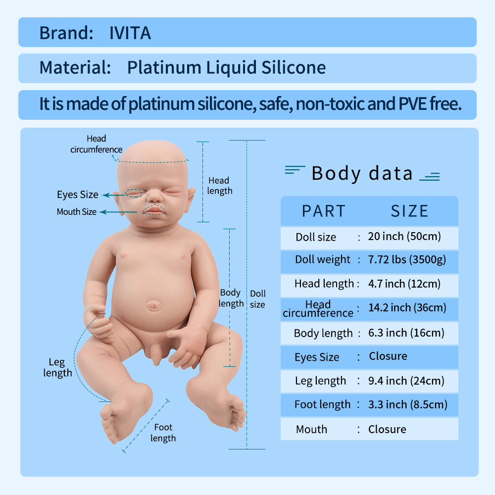 1531 IVITA 19'' Eyes Closed Full Body Silicone Reborn Baby Girl