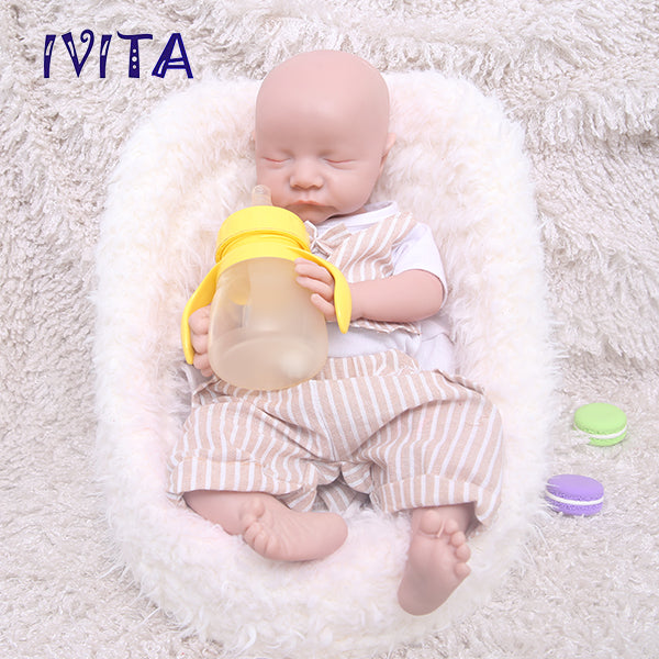 1548 IVITA 17'' Sleeping Silicone Reborn Baby Eye Closed Platium Liquid Silicone Doll Kids Xmas Gift