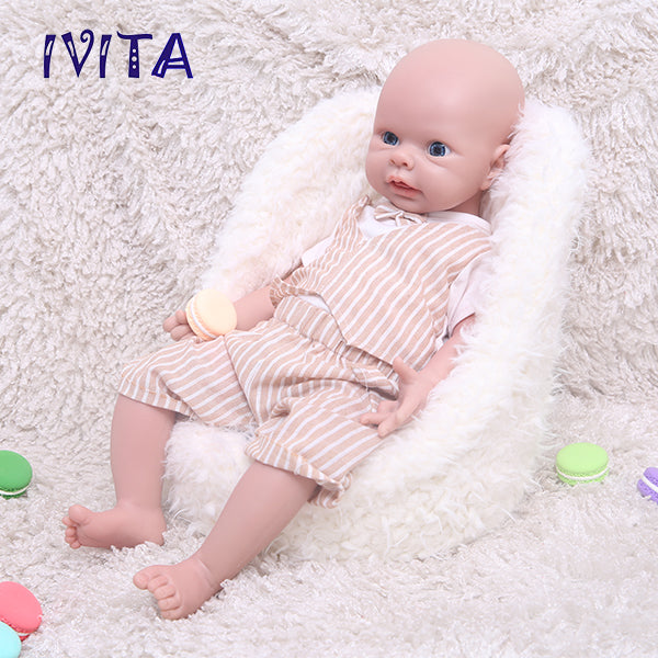 1550 IVITA 20'' Silicone Reborn Baby Bald Silicone Newborn Doll Mouth Open