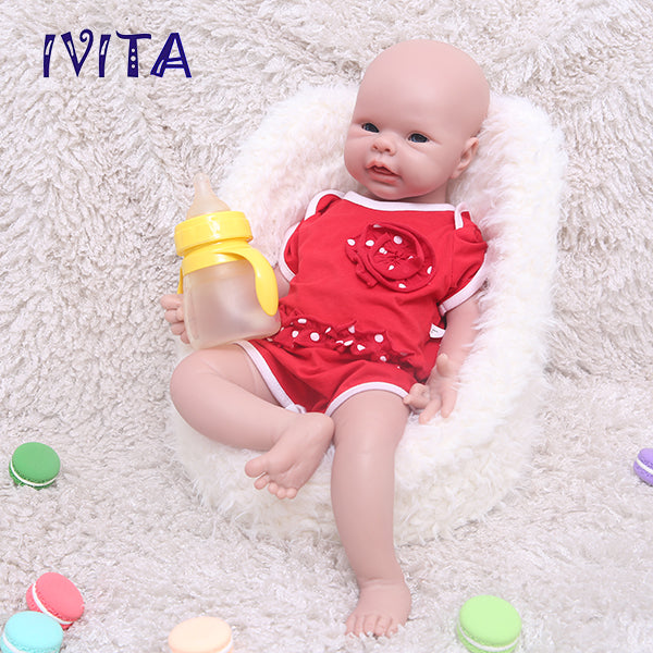 1550 IVITA 20'' Silicone Reborn Baby Bald Silicone Newborn Doll Mouth Open