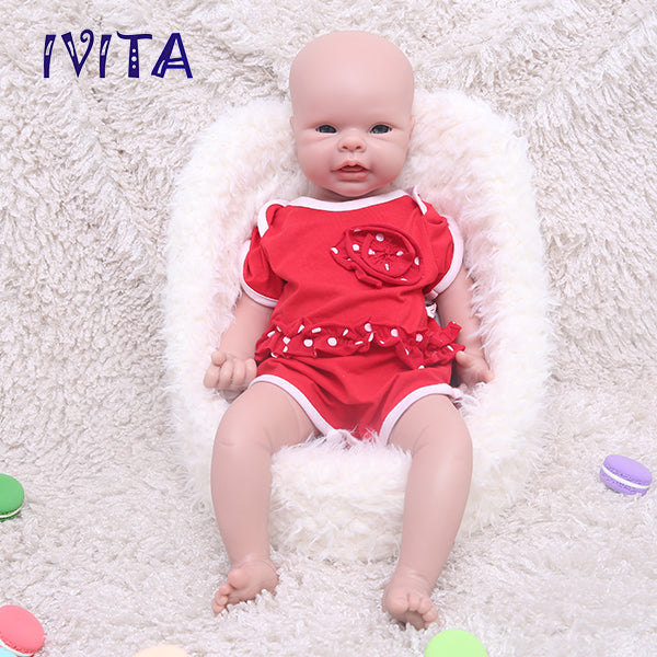 1550 IVITA 20'' Silicone Reborn Baby Bald Silicone Newborn Doll Mouth Open