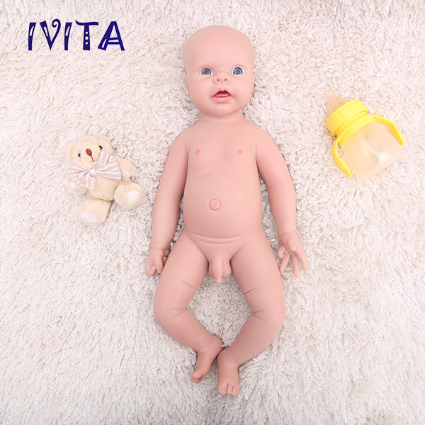 1550 IVITA 20'' Silicone Reborn Baby Bald Silicone Newborn Doll Mouth Open