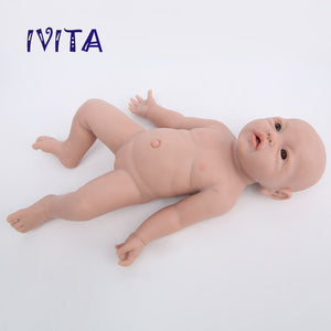 1526 IVITA 17'' Squishy Silicone Reborn Baby Blue Eyes Boy And Girl Mouth Open Can Take Dummy