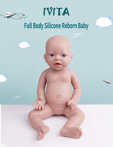 1554 IVITA 15'' Silicone Reborn Baby Blue Eyes Mouth Open Silicone Newborn Doll Can Take A Dummy