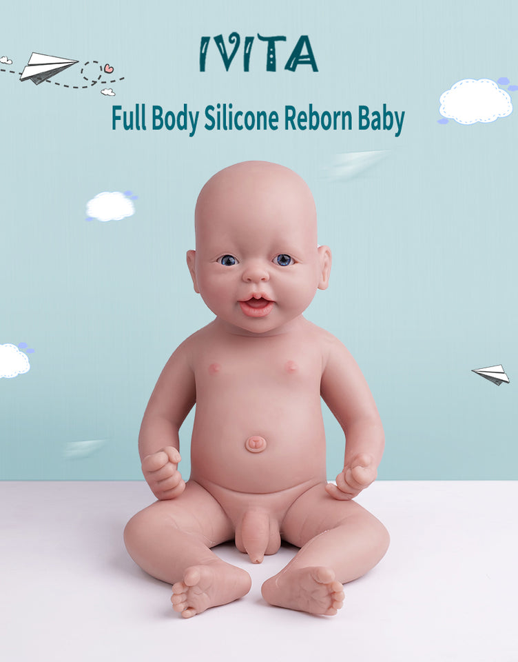 1555 IVITA 15'' Lifelike Silicone Reborn Baby Blue Eyes Silicone Newborn Doll Can Take A Pacifier