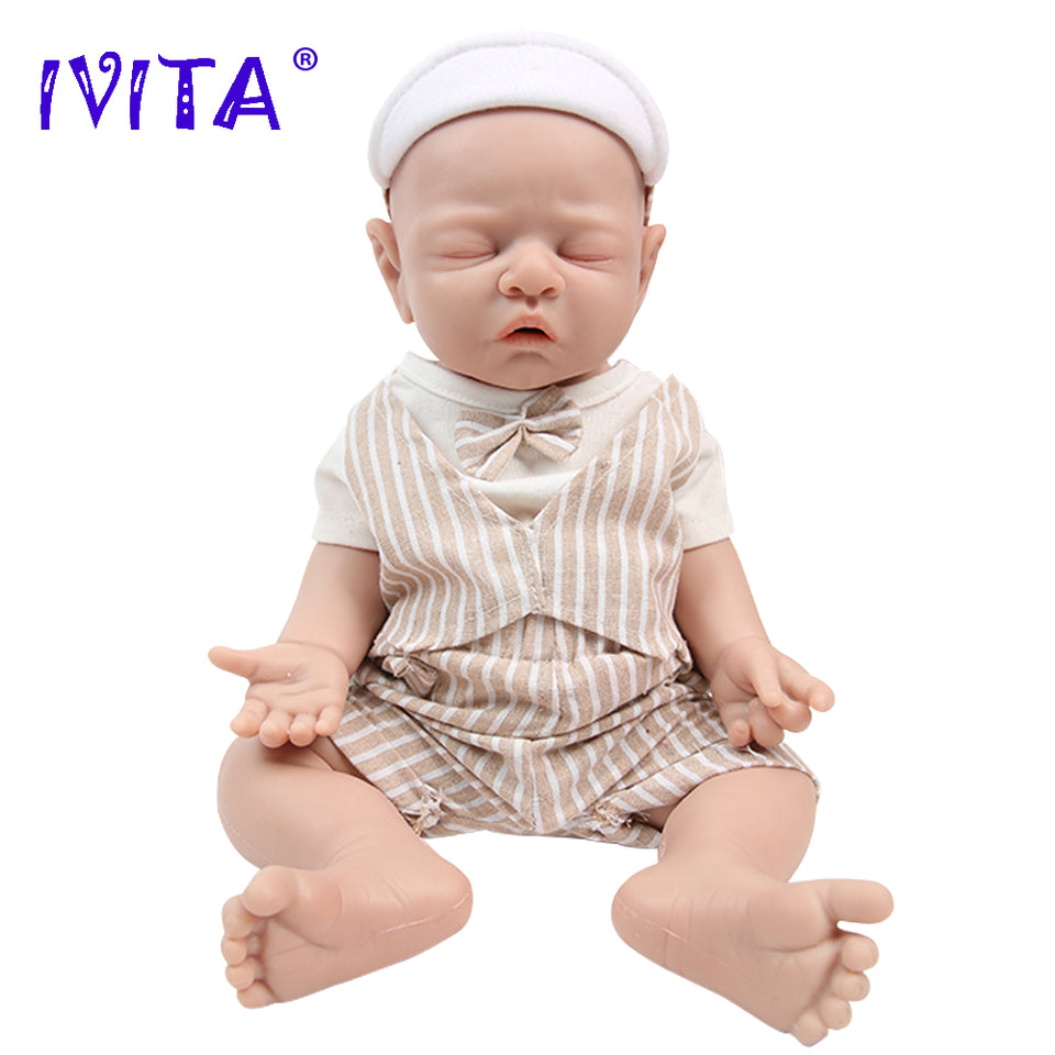 1528 IVITA 17'' Lifelike Silicone Doll Eyes Closed Reborn Baby Boy and Girl Mouth Open