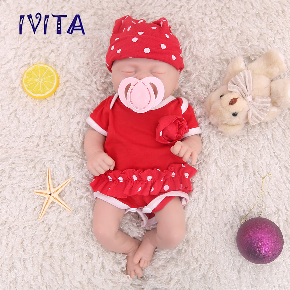 1535 IVITA 14'' Small Silicone Doll Sleeping Reborn Baby Boy And Girl Doll Mouth Open Can Take Pacifier