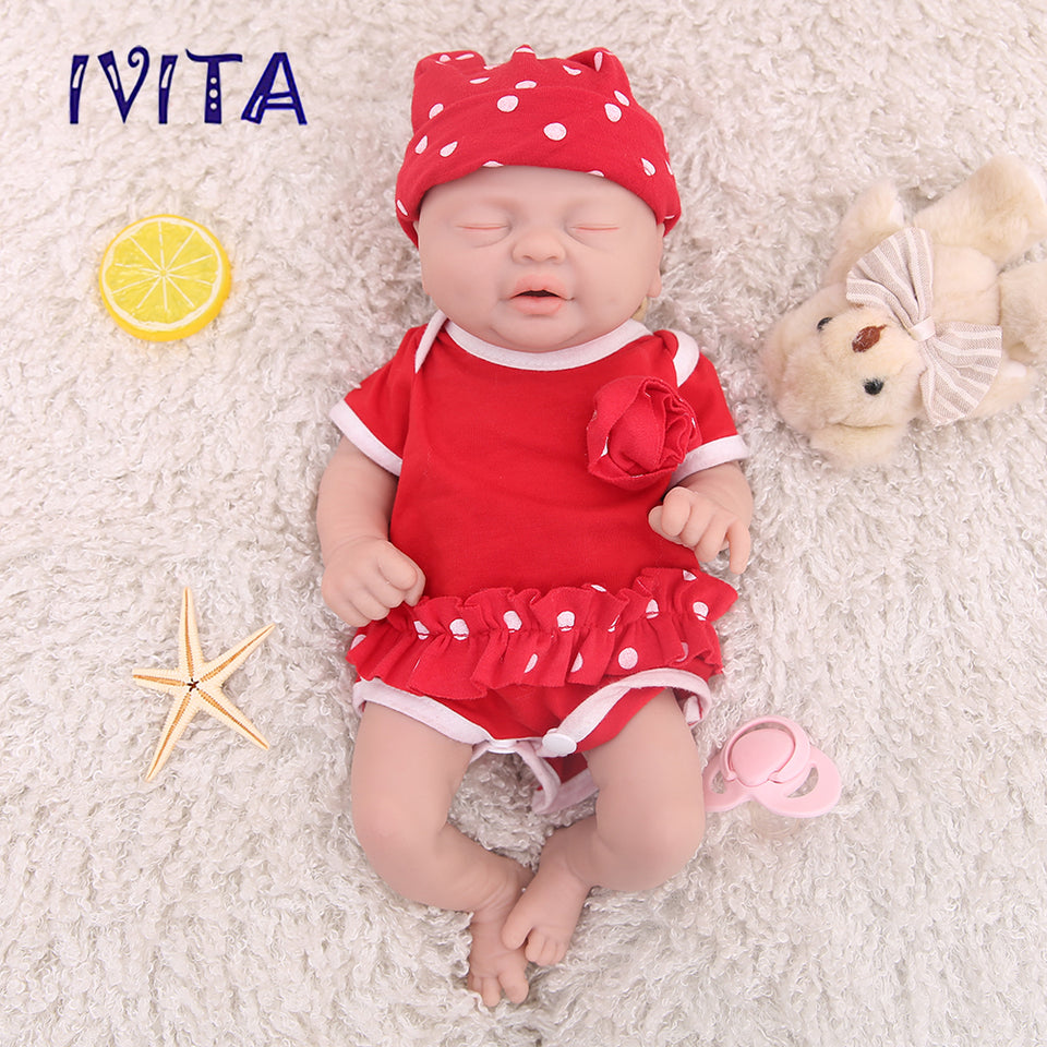 1535 IVITA 14'' Small Silicone Doll Sleeping Reborn Baby Boy And Girl Doll Mouth Open Can Take Pacifier