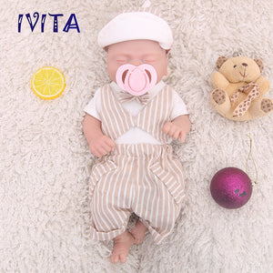 1535 IVITA 14'' Small Silicone Doll Sleeping Reborn Baby Boy And Girl Doll Mouth Open Can Take Pacifier