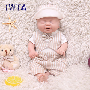 1535 IVITA 14'' Small Silicone Doll Sleeping Reborn Baby Boy And Girl Doll Mouth Open Can Take Pacifier