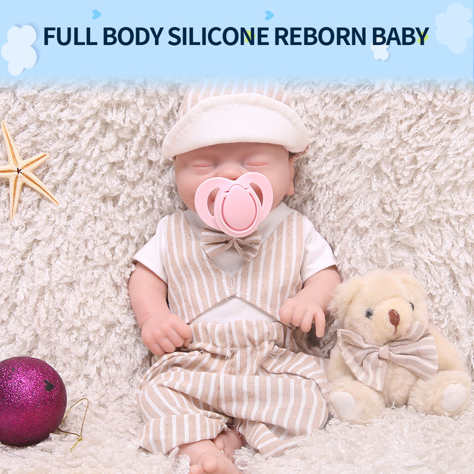 1535 IVITA 14'' Small Silicone Doll Sleeping Reborn Baby Boy And Girl Doll Mouth Open Can Take Pacifier