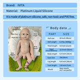 1561 IVITA 18'' Soft Solid Silicone Reborn Baby Squishy Silicone Newborn Doll Kids Xmas Gift