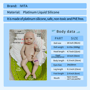 1564 IVITA 18'' Solid Silicone Reborn Baby Floppy Platinum Silicone Newborn Doll Kids Xmas Gift