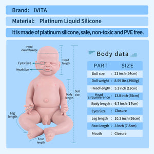 1547 IVITA 21'' Eyes Closed Alseep Silicone Reborn Baby Girl and Boy Platium Silicone Doll