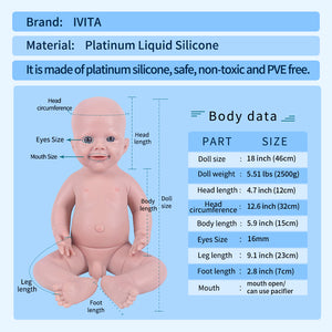 1549 IVITA 18'' Lifelike Silicone Reborn Baby Realistic Silicone Newborn Doll Can Take Dummy