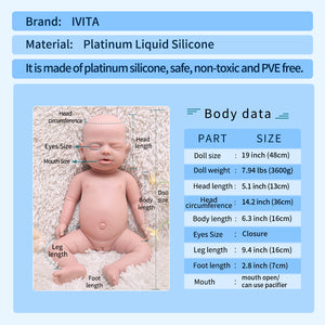 1544 IVITA 19'' Eyes Closed Silicone Baby Boy and Girl Sleeping Squishy Silicone Doll