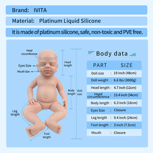 1532 IVITA 19'' Eyes Closed Full Body Silicone Reborn Baby Girl and Boy Platinum Silicone Doll