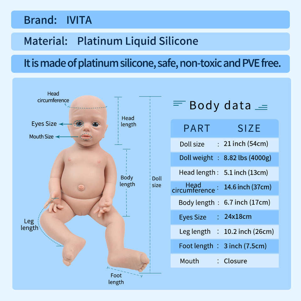 1537 IVITA 21‘’ Silicone Reborn Baby 100% Platinum Liquid Silicone Newborn Doll Kids Gift