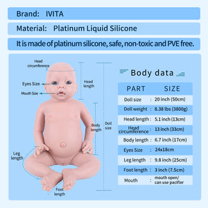 1538 IVITA 20'' Vivid Silicone Newborn Baby Big Silicone Newborn Doll Mouth Open Can Take A Dummy