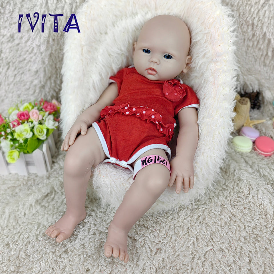 1561 IVITA 18'' Soft Solid Silicone Reborn Baby Squishy Silicone Newborn Doll Kids Xmas Gift