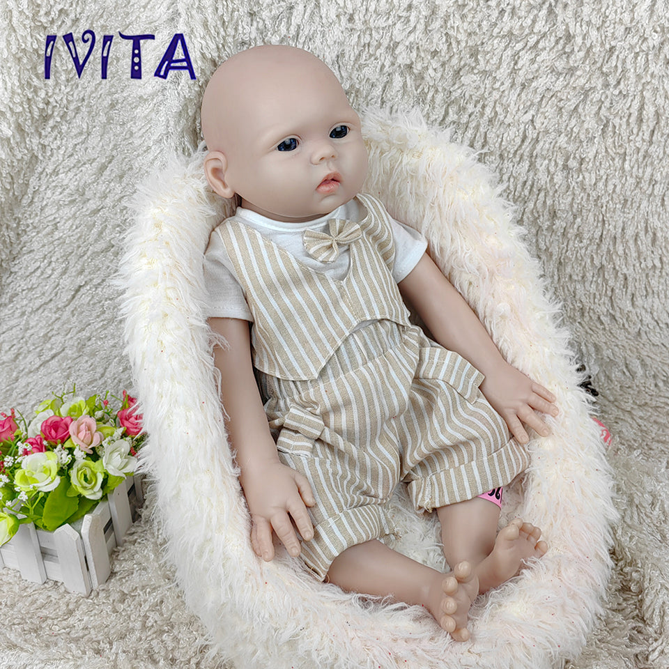 1561 IVITA 18'' Soft Solid Silicone Reborn Baby Squishy Silicone Newborn Doll Kids Xmas Gift