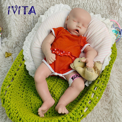 1565 IVITA 18'' Eyes Closed Silicone Reborn Baby Sleeping Squishy Platinum Silicone Doll Can Take Packifier