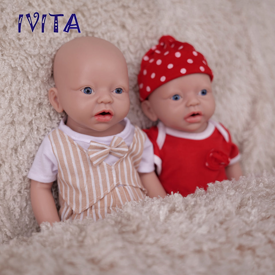 1554 IVITA 15'' Silicone Reborn Baby Blue Eyes Mouth Open Silicone Newborn Doll Can Take A Dummy