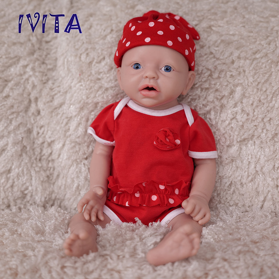 1554 IVITA 15'' Silicone Reborn Baby Blue Eyes Mouth Open Silicone Newborn Doll Can Take A Dummy