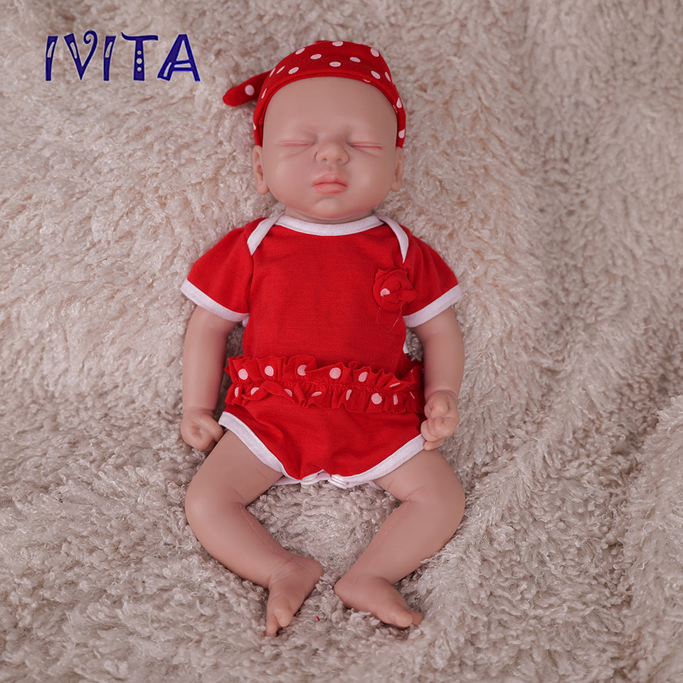 1557 IVITA 15'' Eyes Closed Alseep Silicone Reborn Baby Platium Soft Silicone Doll