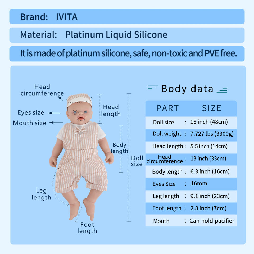 1501 Full Body Floppy 18inches Silicone Reborn Baby Boy IVITA Silicone Newborn Doll