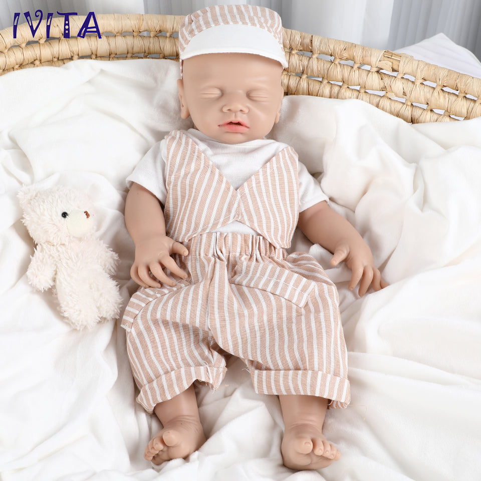 1514 IVITA 12in to 20in Floppy Silicone Doll Sleeping Reborn Baby Boy And Girl Squishy Asleep Doll