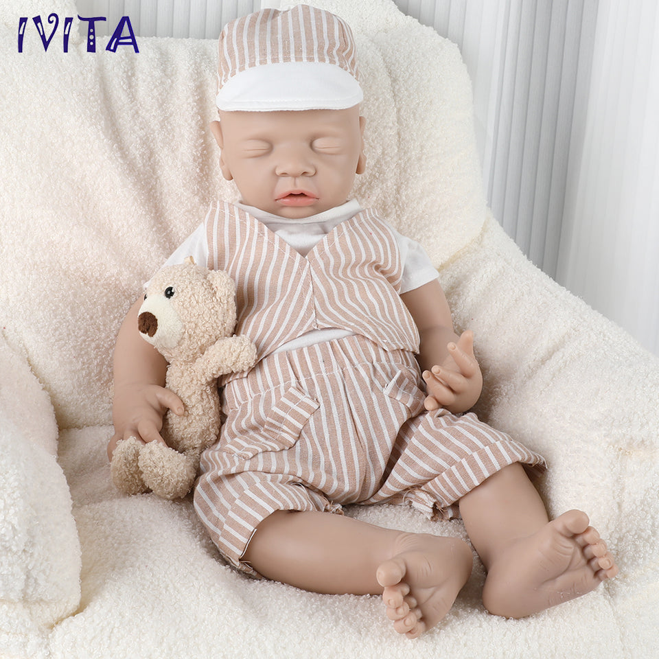 1514 IVITA 12in to 20in Floppy Silicone Doll Sleeping Reborn Baby Boy And Girl Squishy Asleep Doll