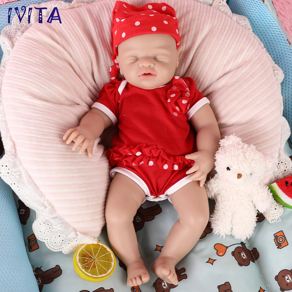 1514 IVITA 12in to 20in Floppy Silicone Doll Sleeping Reborn Baby Boy And Girl Squishy Asleep Doll