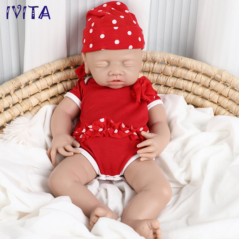 1514 IVITA 12in to 20in Floppy Silicone Doll Sleeping Reborn Baby Boy And Girl Squishy Asleep Doll