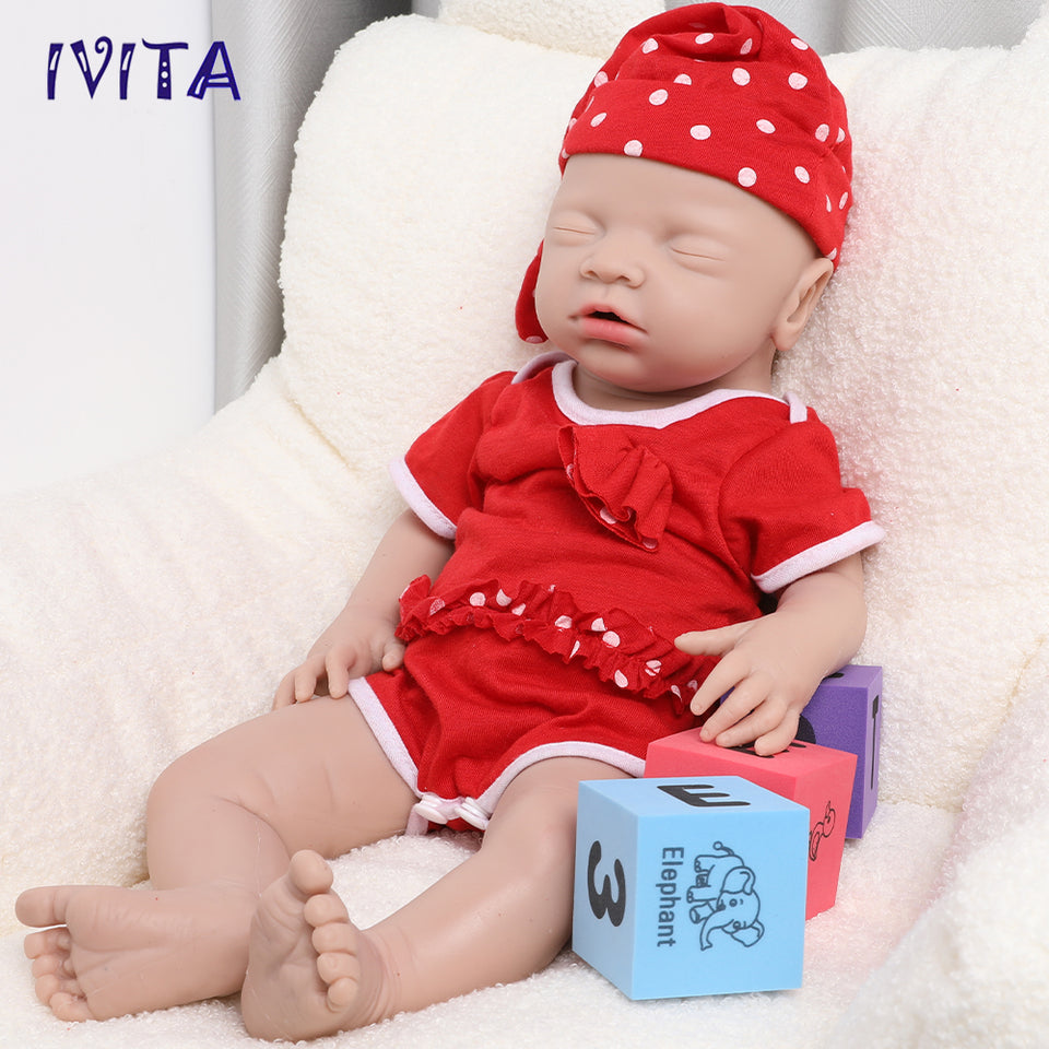 1514 IVITA 12in to 20in Floppy Silicone Doll Sleeping Reborn Baby Boy And Girl Squishy Asleep Doll