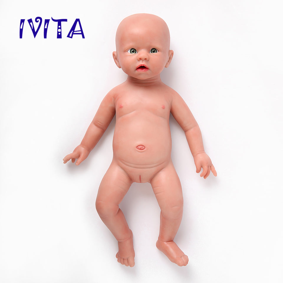 1519 IVITA 19'' Silicone Reborn Baby Blue Eyes Boy And Girl Mouth Open Can Take Pacifier