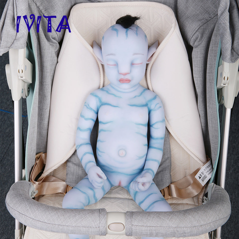 1806RH IVITA 20'' Avatar Full Body Silicone Reborn Baby Black Hair Rooted