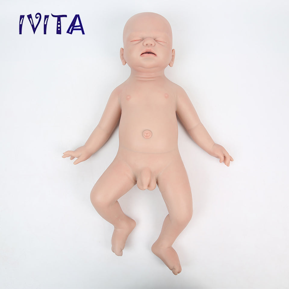 1530 IVITA 21'' Artificial Silicone Doll Eyes Closed Reborn Baby Boy and Girl Mouth Open 100% Silicone Doll