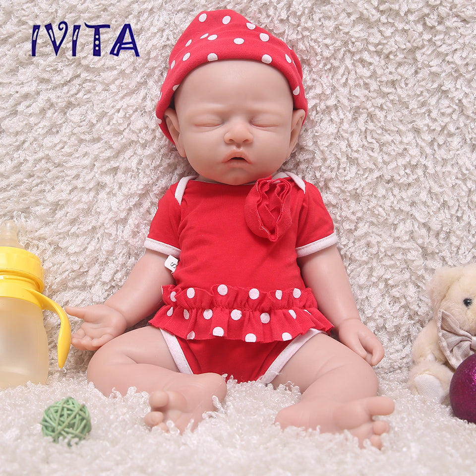 1528 IVITA 17'' Lifelike Silicone Doll Eyes Closed Reborn Baby Boy and Girl Mouth Open