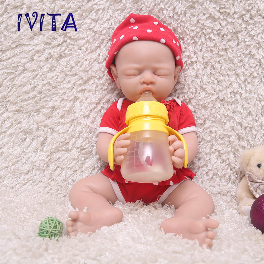 1528 IVITA 17'' Lifelike Silicone Doll Eyes Closed Reborn Baby Boy and Girl Mouth Open