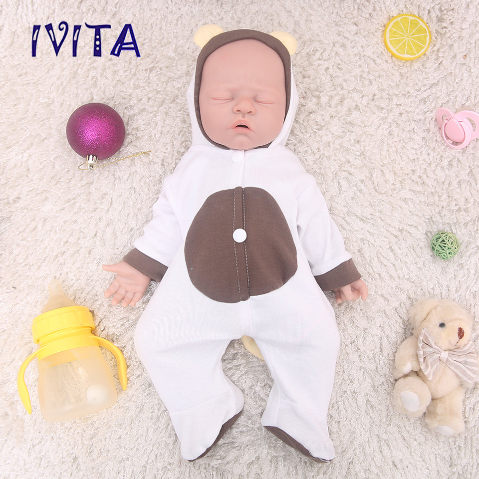 1528 IVITA 17'' Lifelike Silicone Doll Eyes Closed Reborn Baby Boy and Girl Mouth Open