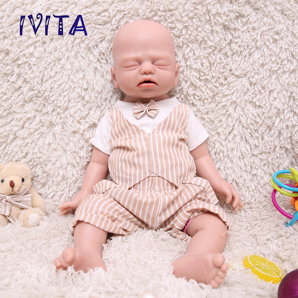 1530 IVITA 21'' Artificial Silicone Doll Eyes Closed Reborn Baby Boy and Girl Mouth Open 100% Silicone Doll