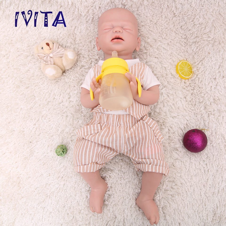 1530 IVITA 21'' Artificial Silicone Doll Eyes Closed Reborn Baby Boy and Girl Mouth Open 100% Silicone Doll