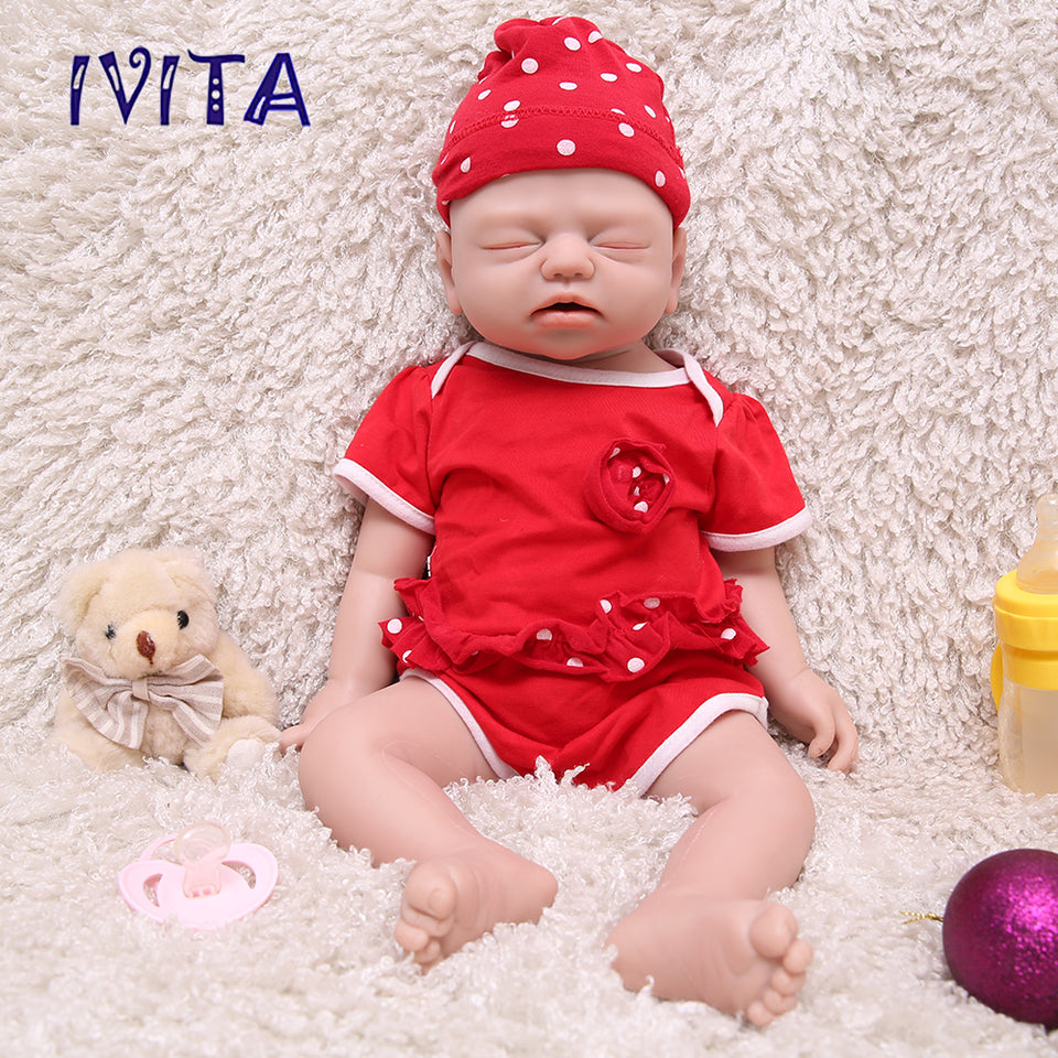 1530 IVITA 21'' Artificial Silicone Doll Eyes Closed Reborn Baby Boy and Girl Mouth Open 100% Silicone Doll