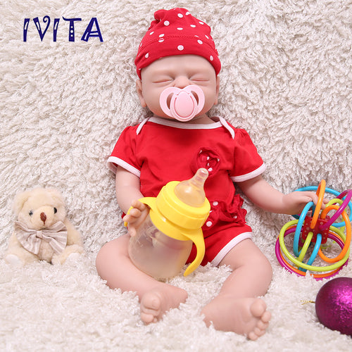 1530 IVITA 21'' Artificial Silicone Doll Eyes Closed Reborn Baby Boy and Girl Mouth Open 100% Silicone Doll