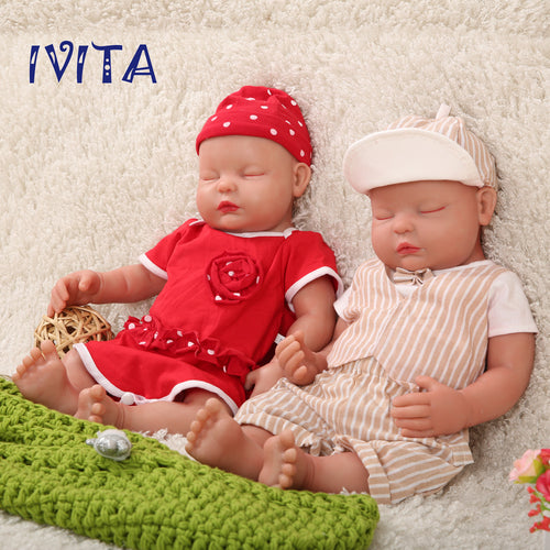 1510 IVITA 18'' Eyes Closed Silicone Reborn Boy and Girl Asleeping Doll