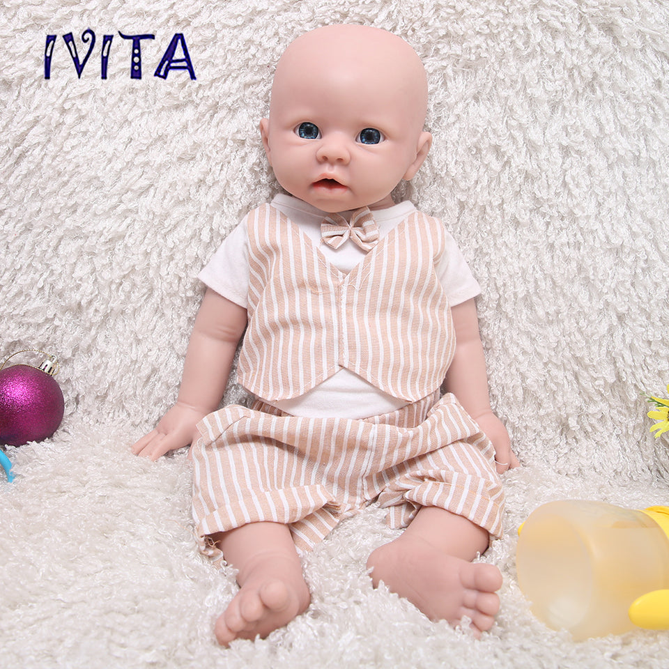 1519 IVITA 19'' Silicone Reborn Baby Blue Eyes Boy And Girl Mouth Open Can Take Pacifier