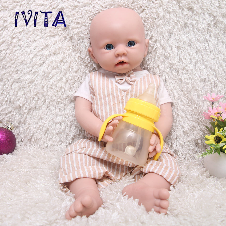 1519 IVITA 19'' Silicone Reborn Baby Blue Eyes Boy And Girl Mouth Open Can Take Pacifier