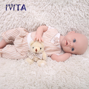 1519 IVITA 19'' Silicone Reborn Baby Blue Eyes Boy And Girl Mouth Open Can Take Pacifier