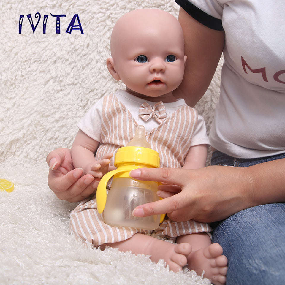 1519 IVITA 19'' Silicone Reborn Baby Blue Eyes Boy And Girl Mouth Open Can Take Pacifier